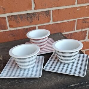 Hearth & Hand Striped Dinnerware Set - Red, Black, White Appetizer Set